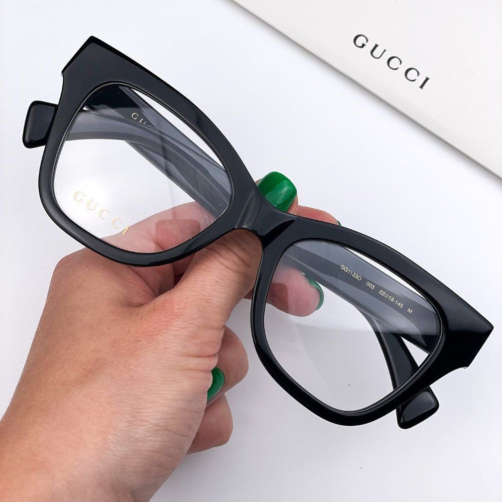 Gucci GG1133O 003 Eyeglasses Shiny Black Cat Eye Women LOGO - Picture 2 of 10